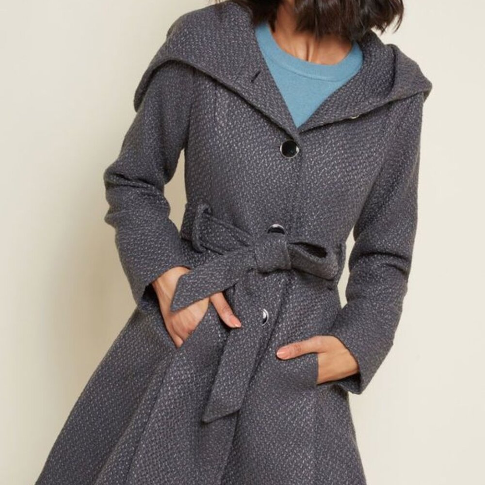 Modcloth Au Fond Once Upon a Thyme Hooded Coat Gray